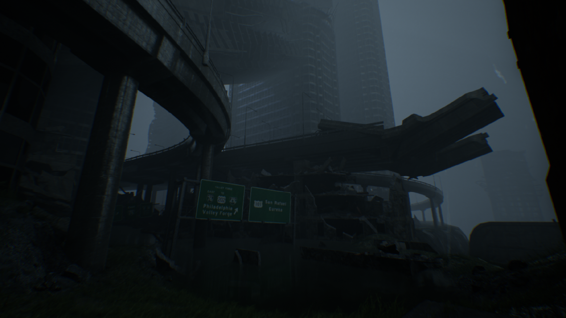Old Iron Death™ broken highways and ruined skyscrapers in post-apocalyptic environment