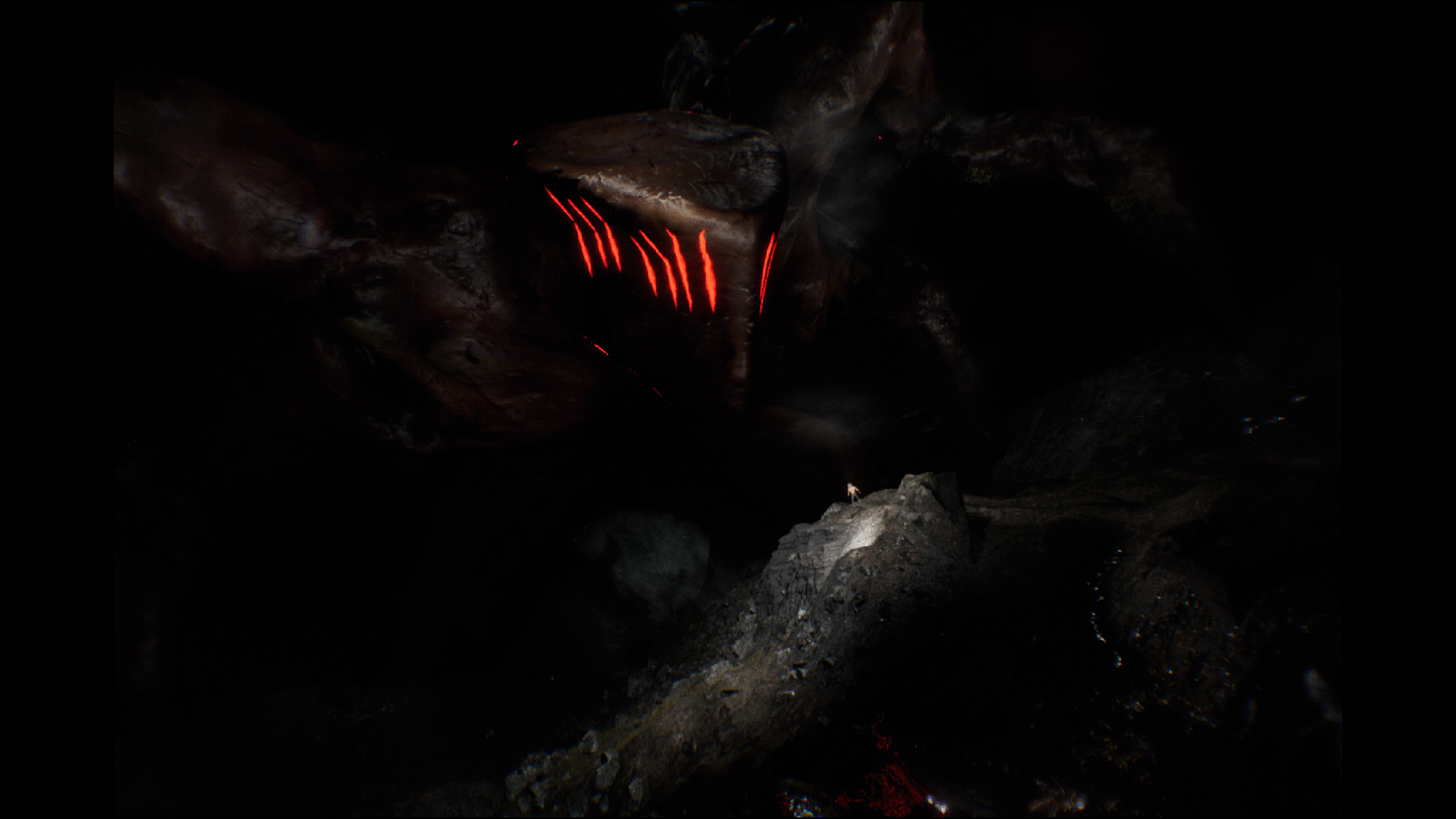 Old Iron Death™ R.A.W. demonic entity glowing with red scars, representing a corrupted Iron Death spirit in the abyss